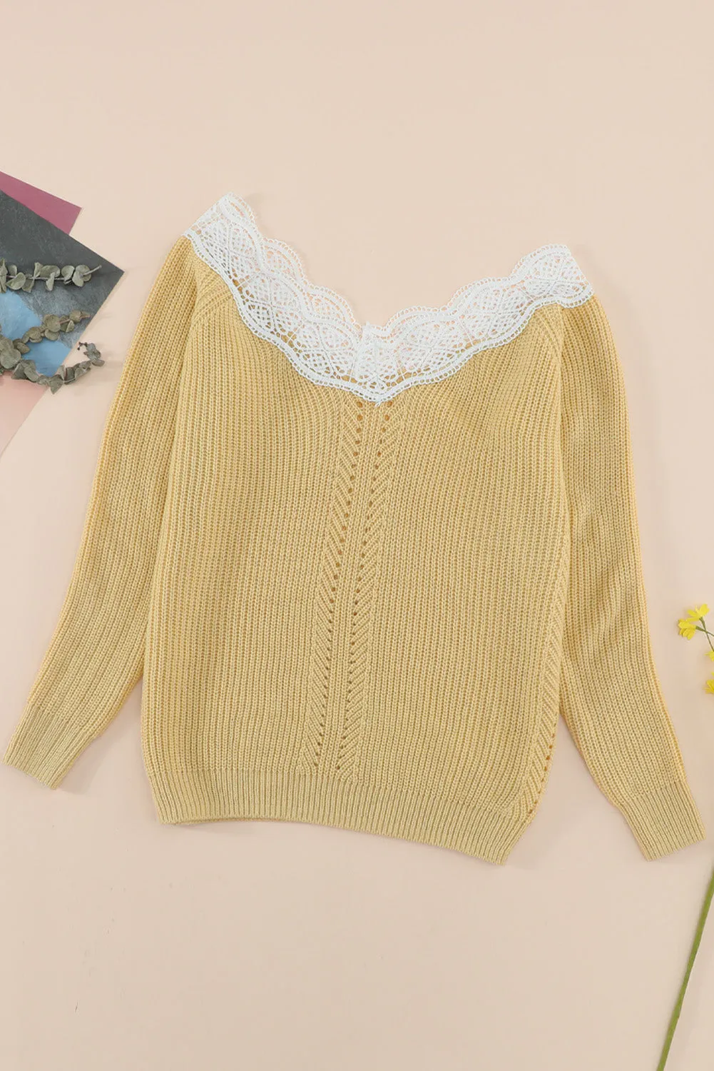 Apricot Bateau Neck Patchwork Long Sleeve Sweater