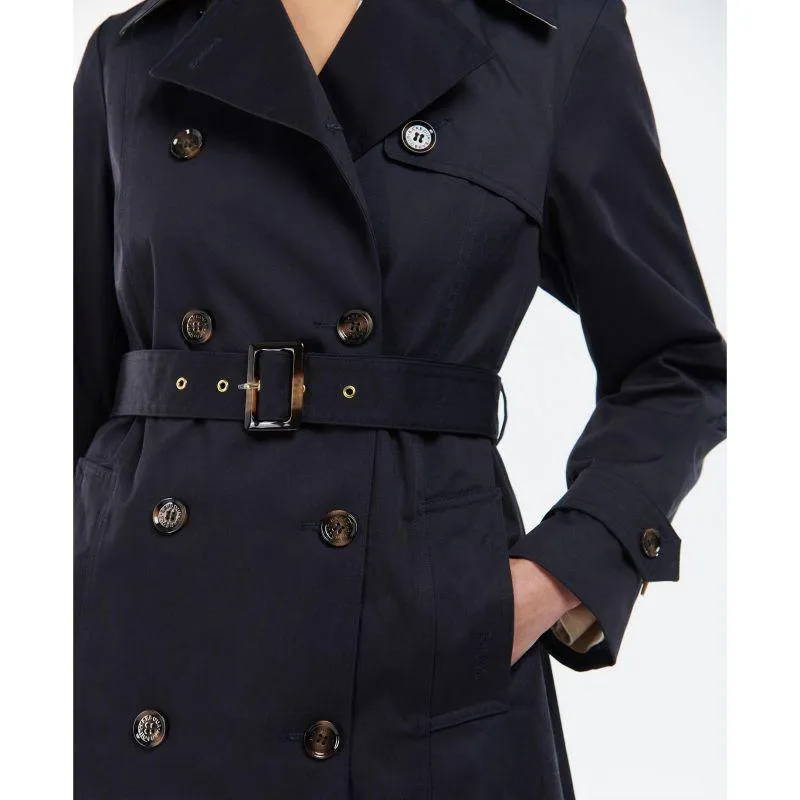 Barbour Greta Ladies Showerproof Trench - Midnight/Rosewood Tartan