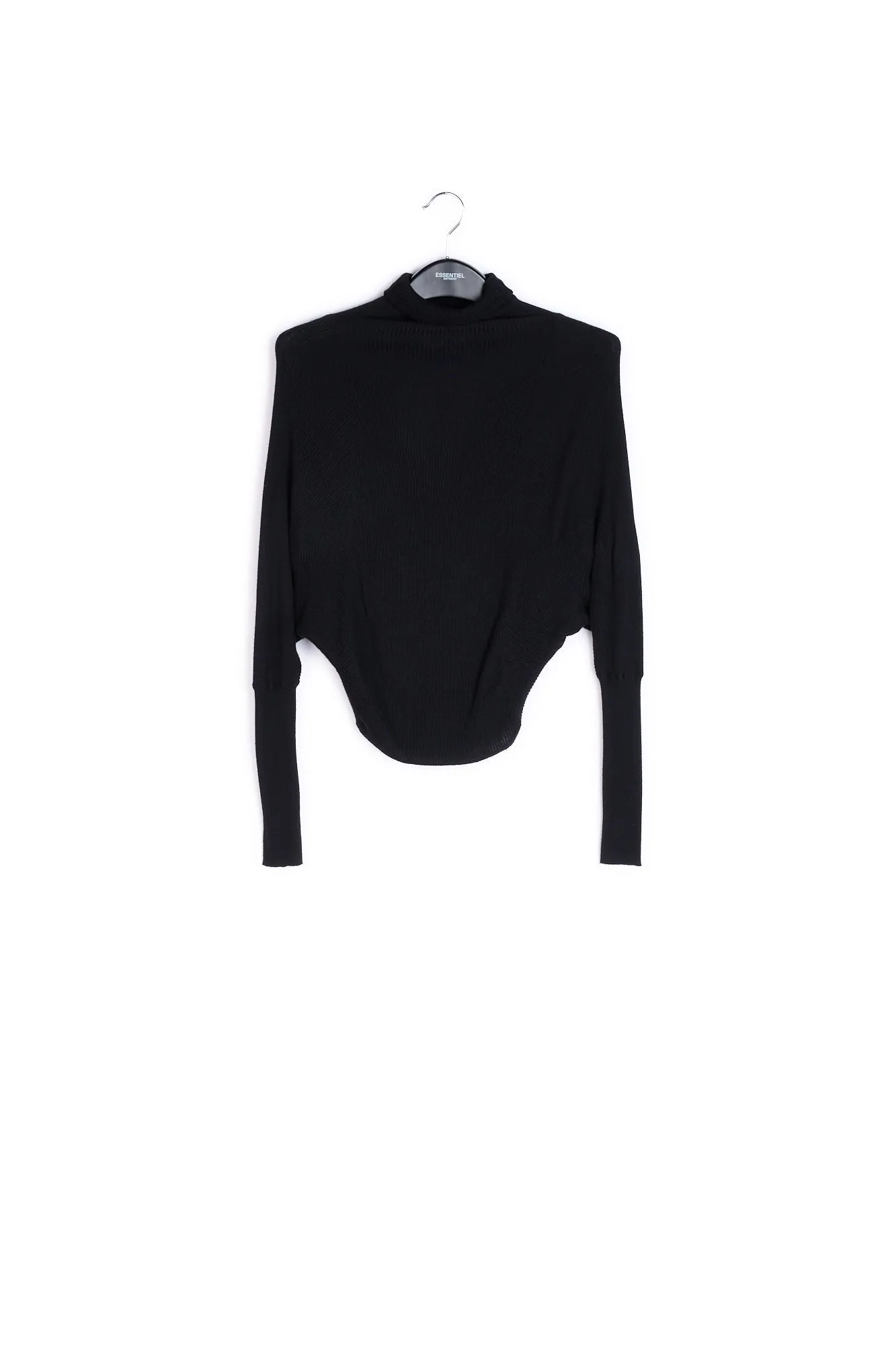 Black batwing-sleeve turtleneck sweater