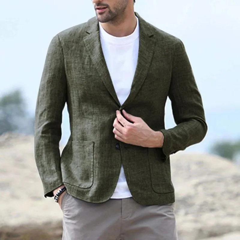 Blazer vintage ajusté à revers décontracté pour hommes