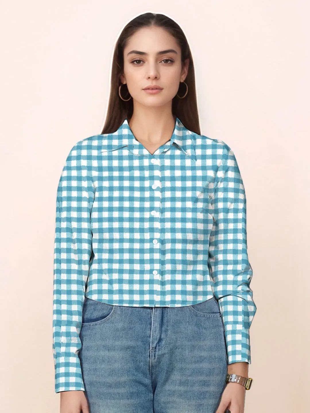 Blue & White Checks Relaxed Fit Full Sleeve Shirt