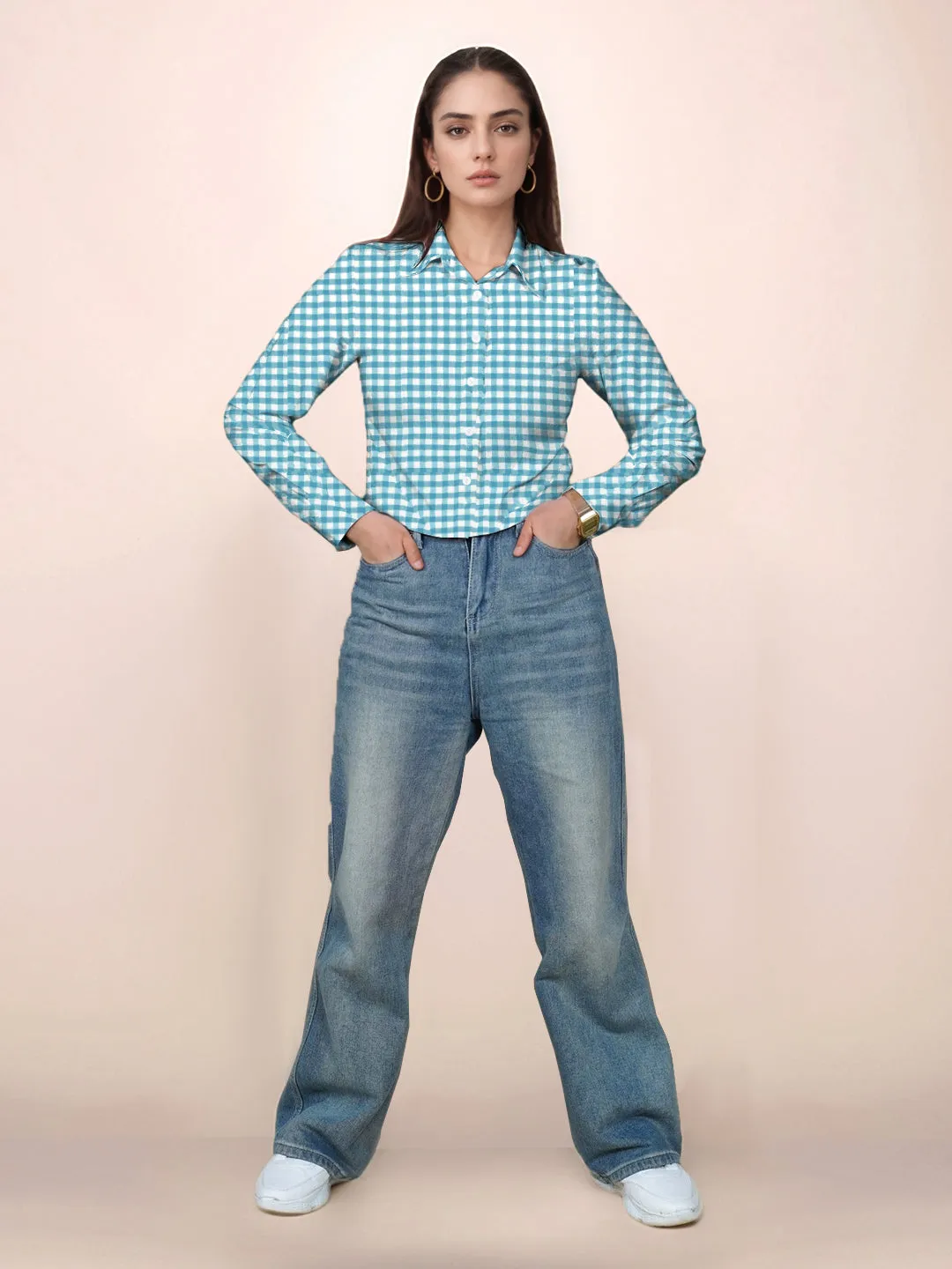 Blue & White Checks Relaxed Fit Full Sleeve Shirt