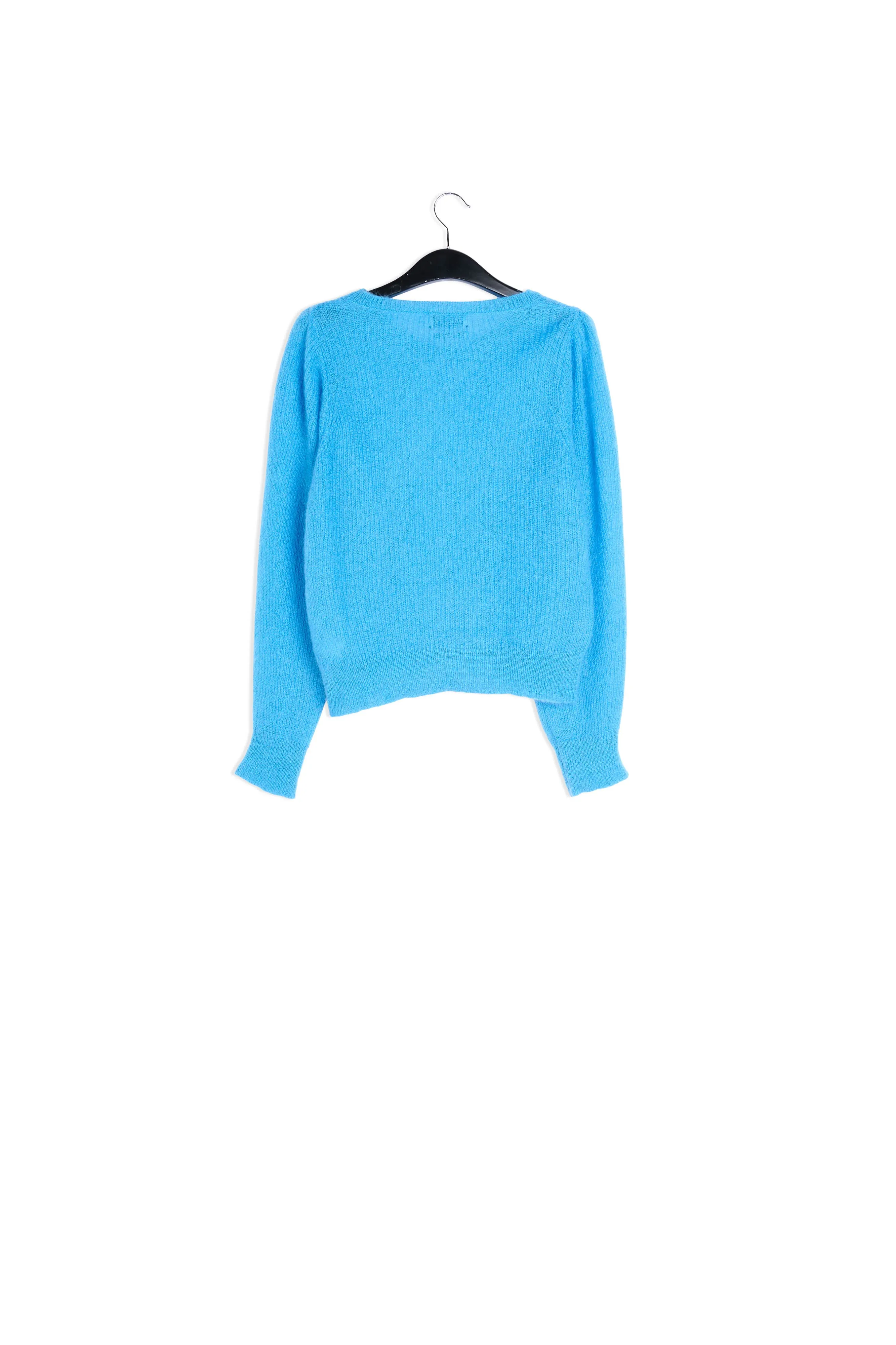 Blue mohair-blend knit sweater with puffed shoulders