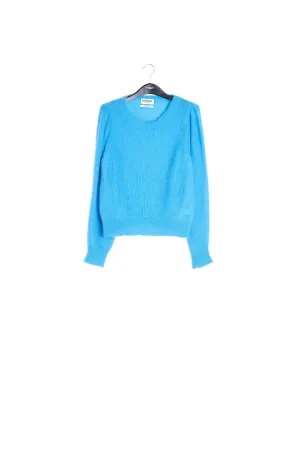 Blue mohair-blend knit sweater with puffed shoulders