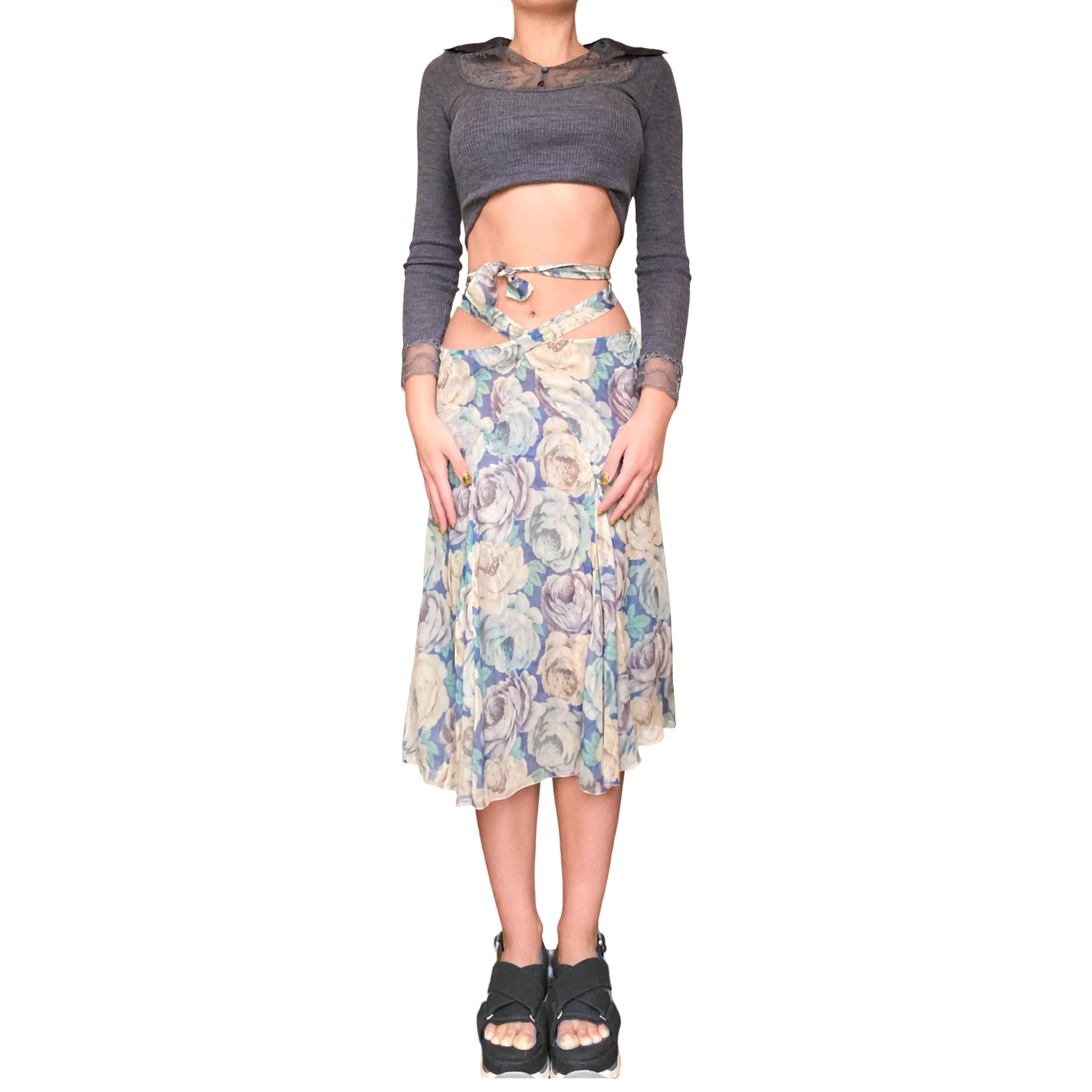 Blumarine F/W 2002 silk floral skirt