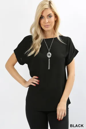 Boatneck Short Sleeve Relaxed Fit Blouse