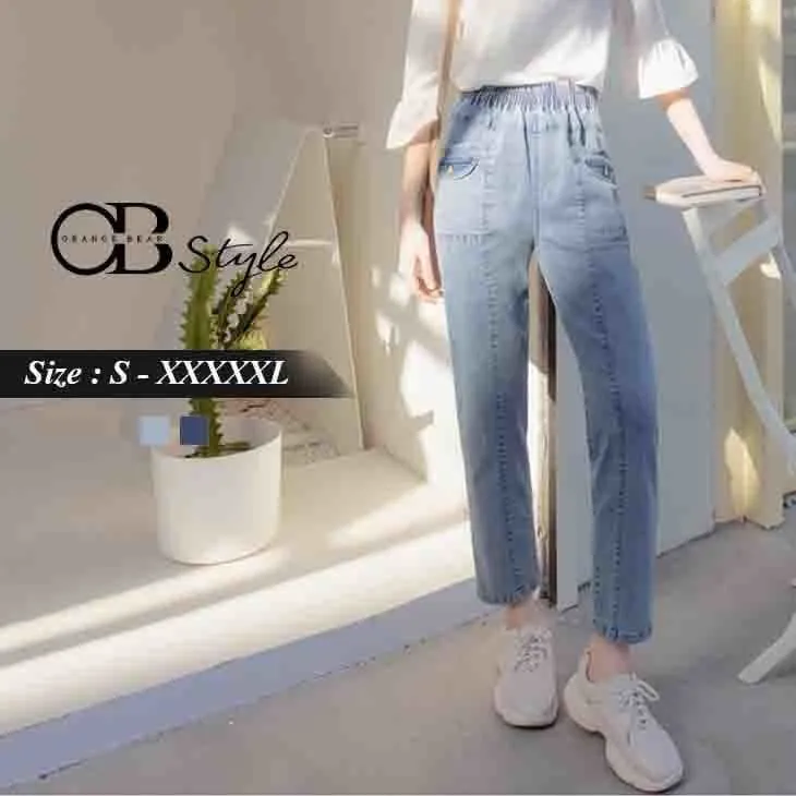 ELASTIC WAIST STRAIGHT JEANS PANTS