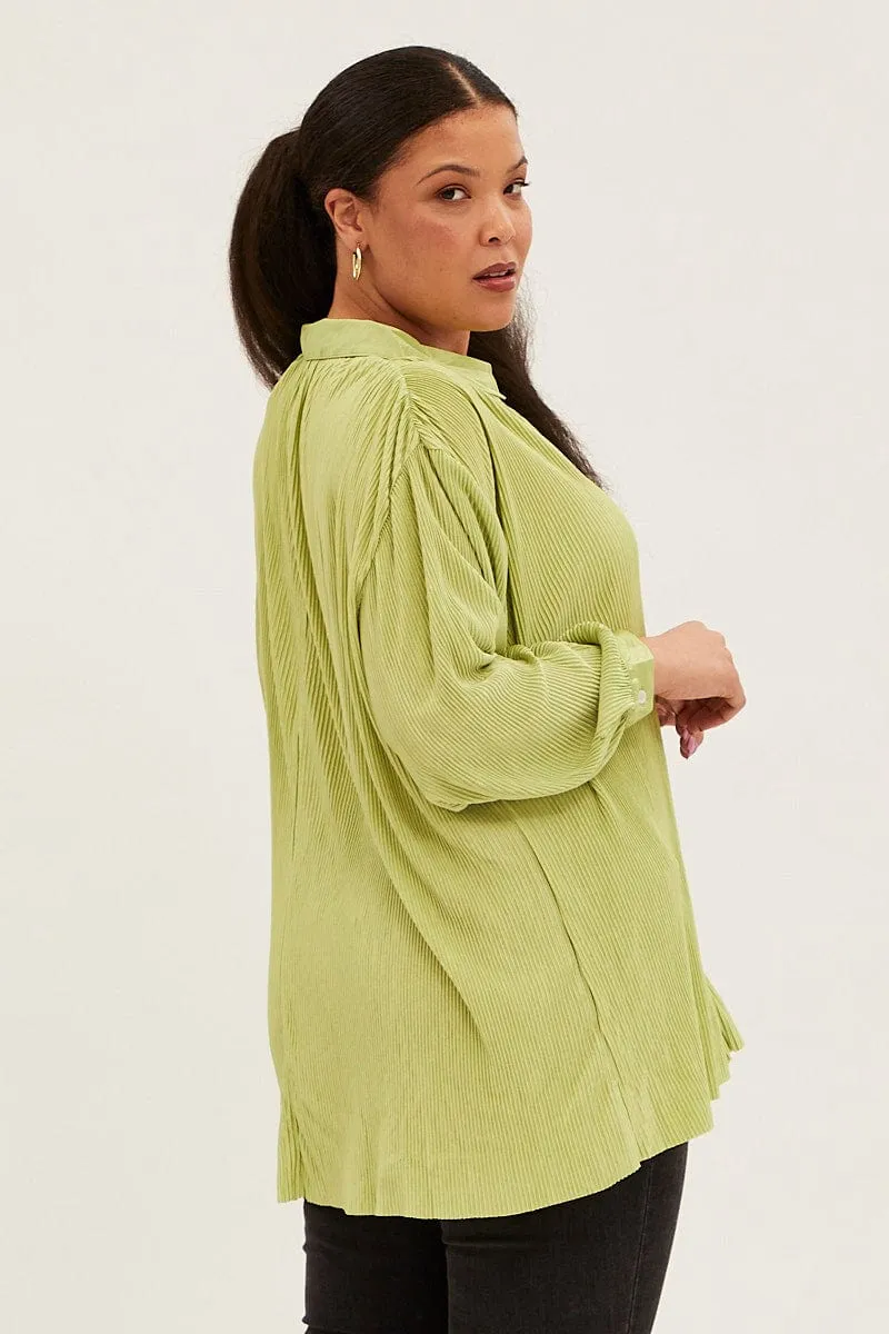 Green Relaxed Shirts Long Sleeve Plisse