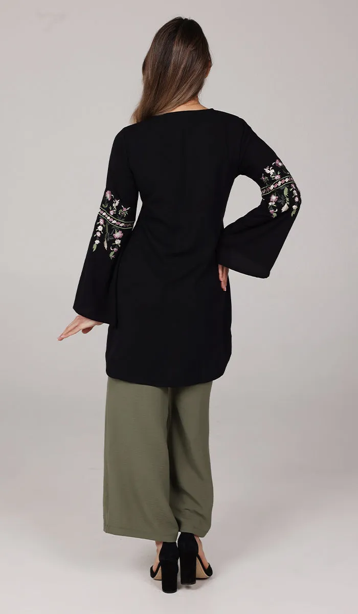 Gulzar Embroidered Long Modest Tunic - Black