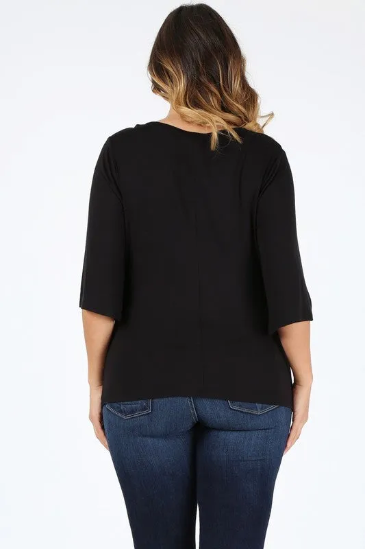 HI Curvy Plus size Women cowl neck basic 3/4 bell sleeves Shirts