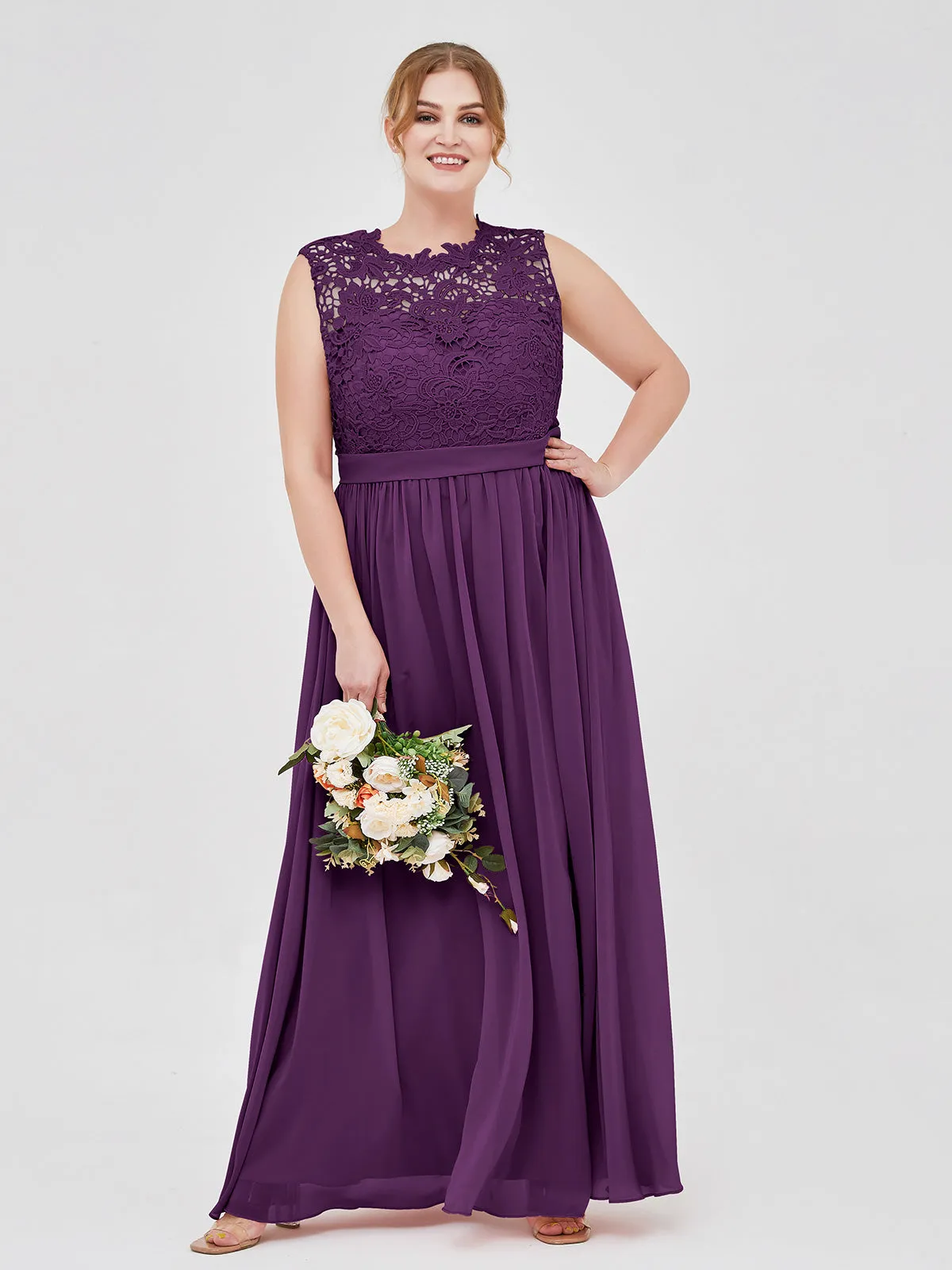 Illusion Neck Chiffon and Lace Dresses Grape