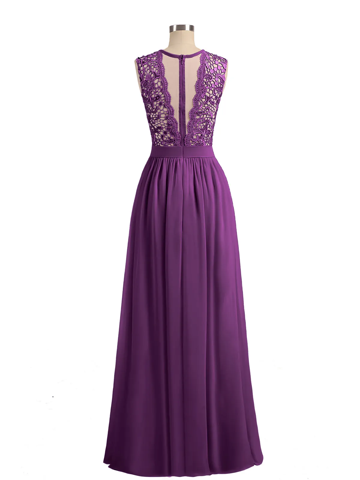 Illusion Neck Chiffon and Lace Dresses Grape