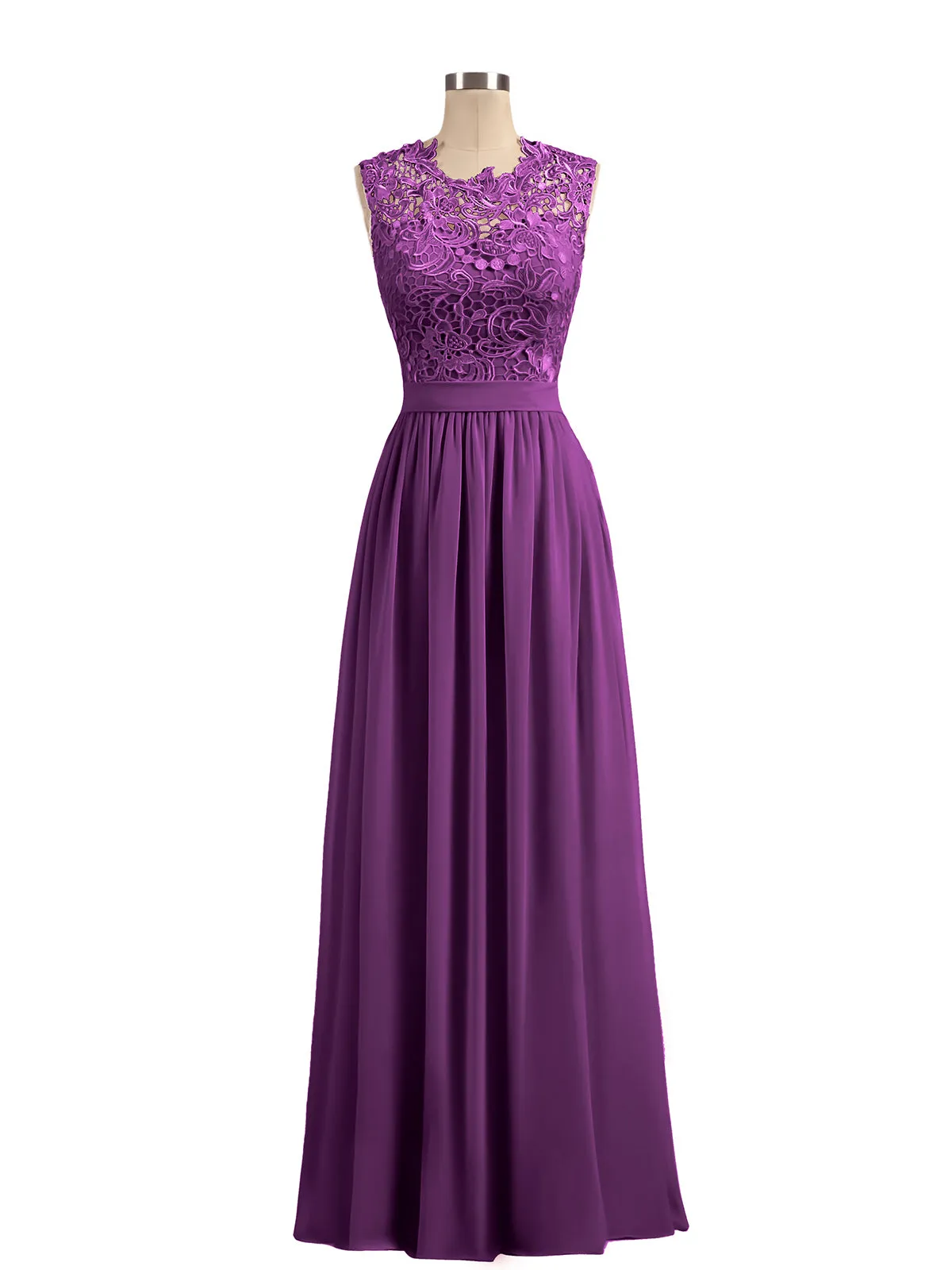 Illusion Neck Chiffon and Lace Dresses Grape