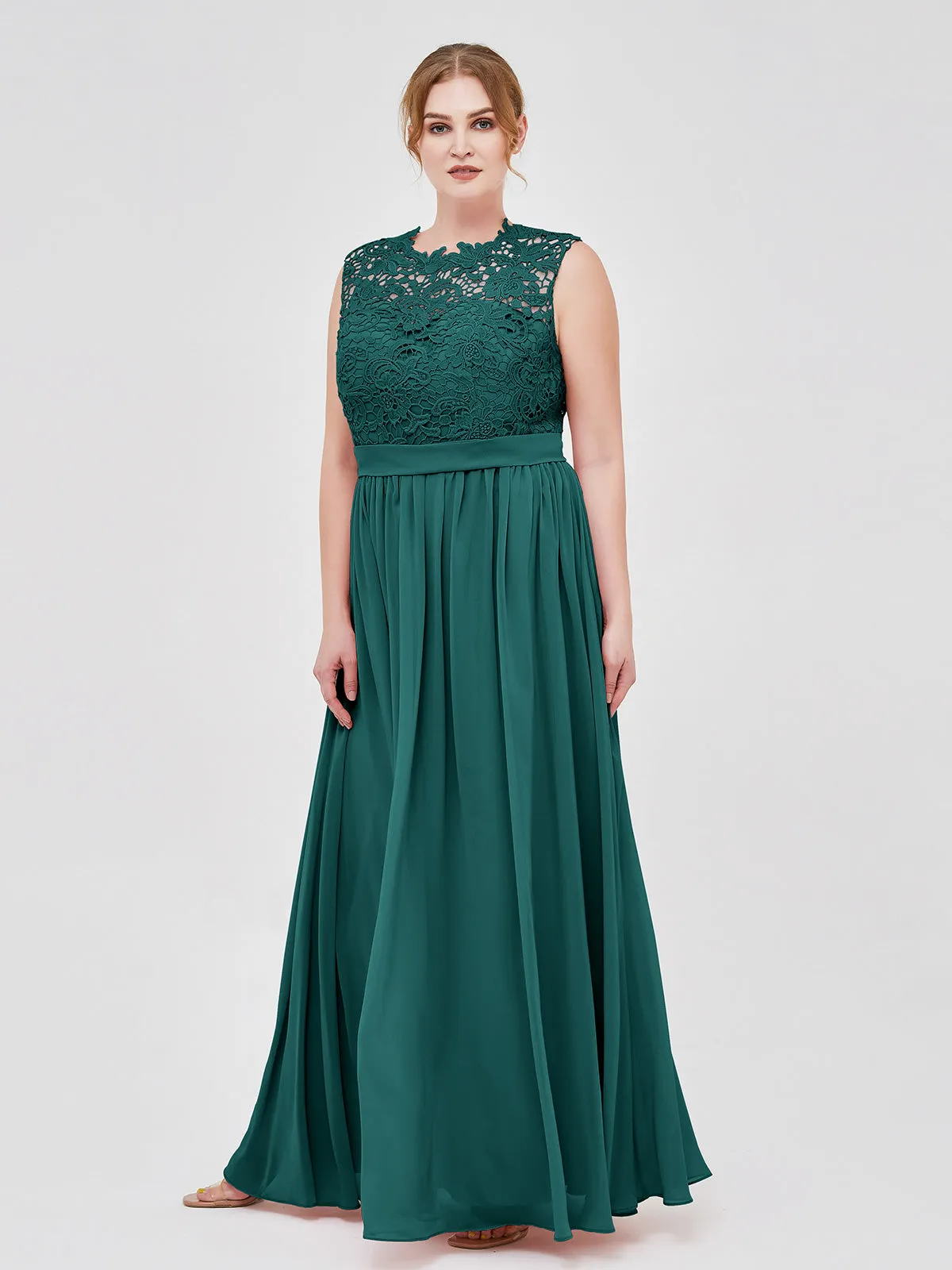 Illusion Neck Chiffon and Lace Dresses Peacock