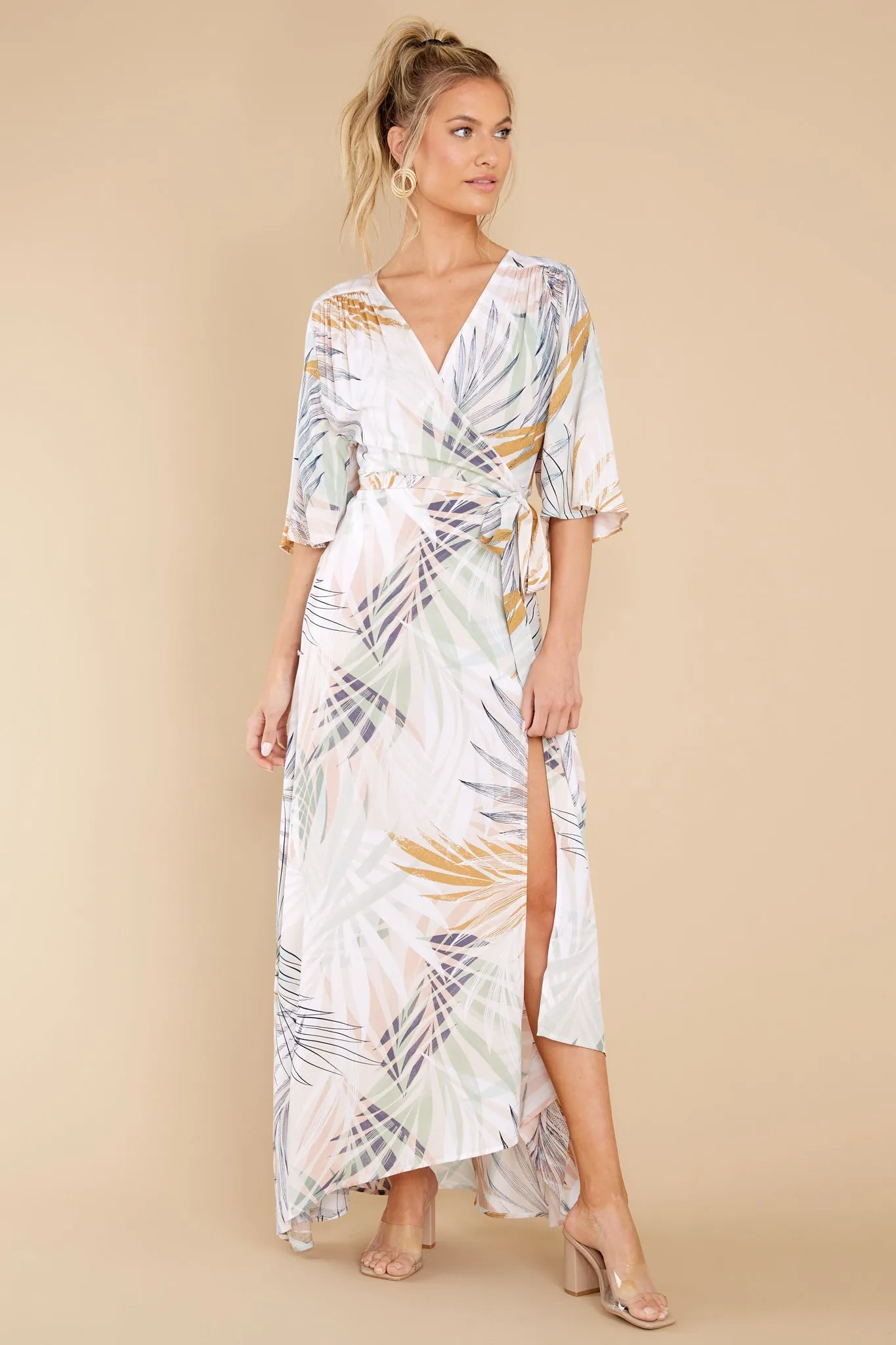 I'm All Yours Beige Palm Beach Wrap Dress