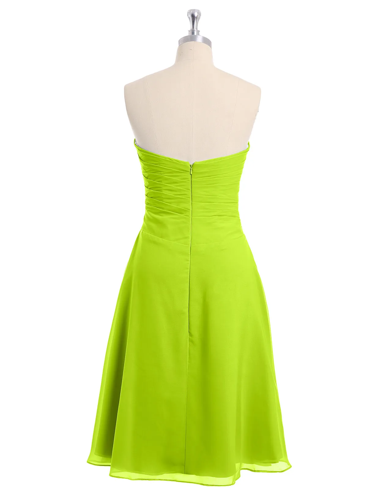 Knee Length Chiffon Dress with Sweetheart Neck-Lime Green