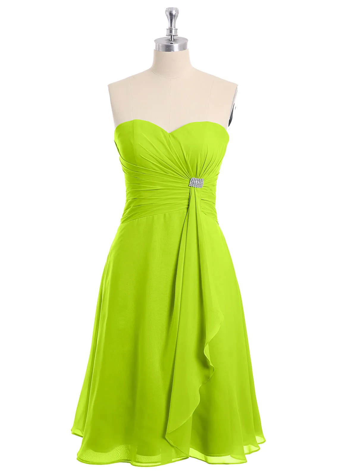 Knee Length Chiffon Dress with Sweetheart Neck-Lime Green