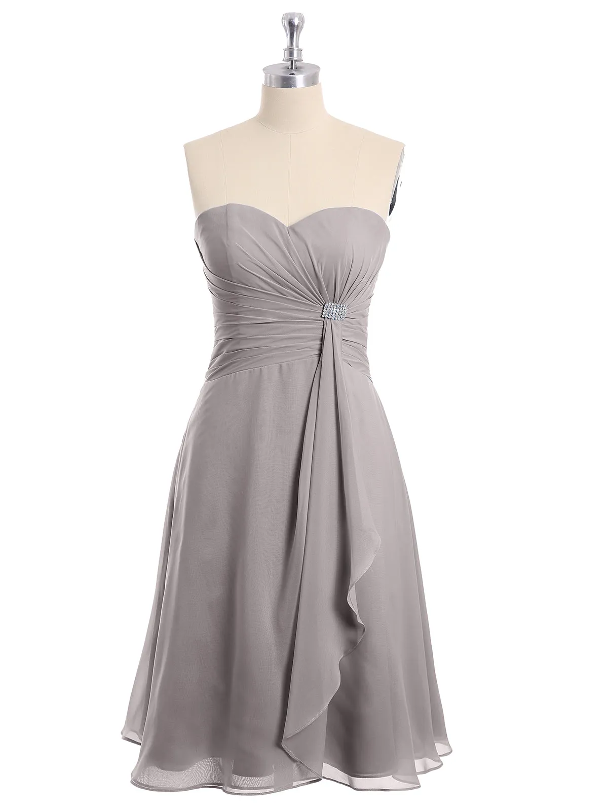 Knee Length Chiffon Dress with Sweetheart Neck-Silver Plus Size