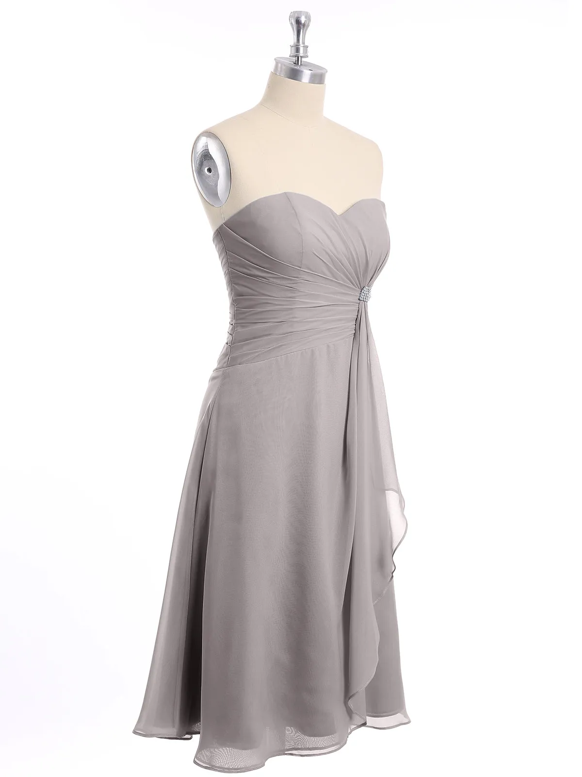 Knee Length Chiffon Dress with Sweetheart Neck-Silver Plus Size