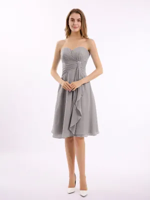 Knee Length Chiffon Dress with Sweetheart Neck-Silver Plus Size