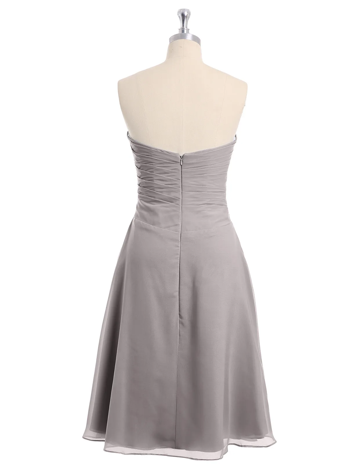 Knee Length Chiffon Dress with Sweetheart Neck-Silver Plus Size