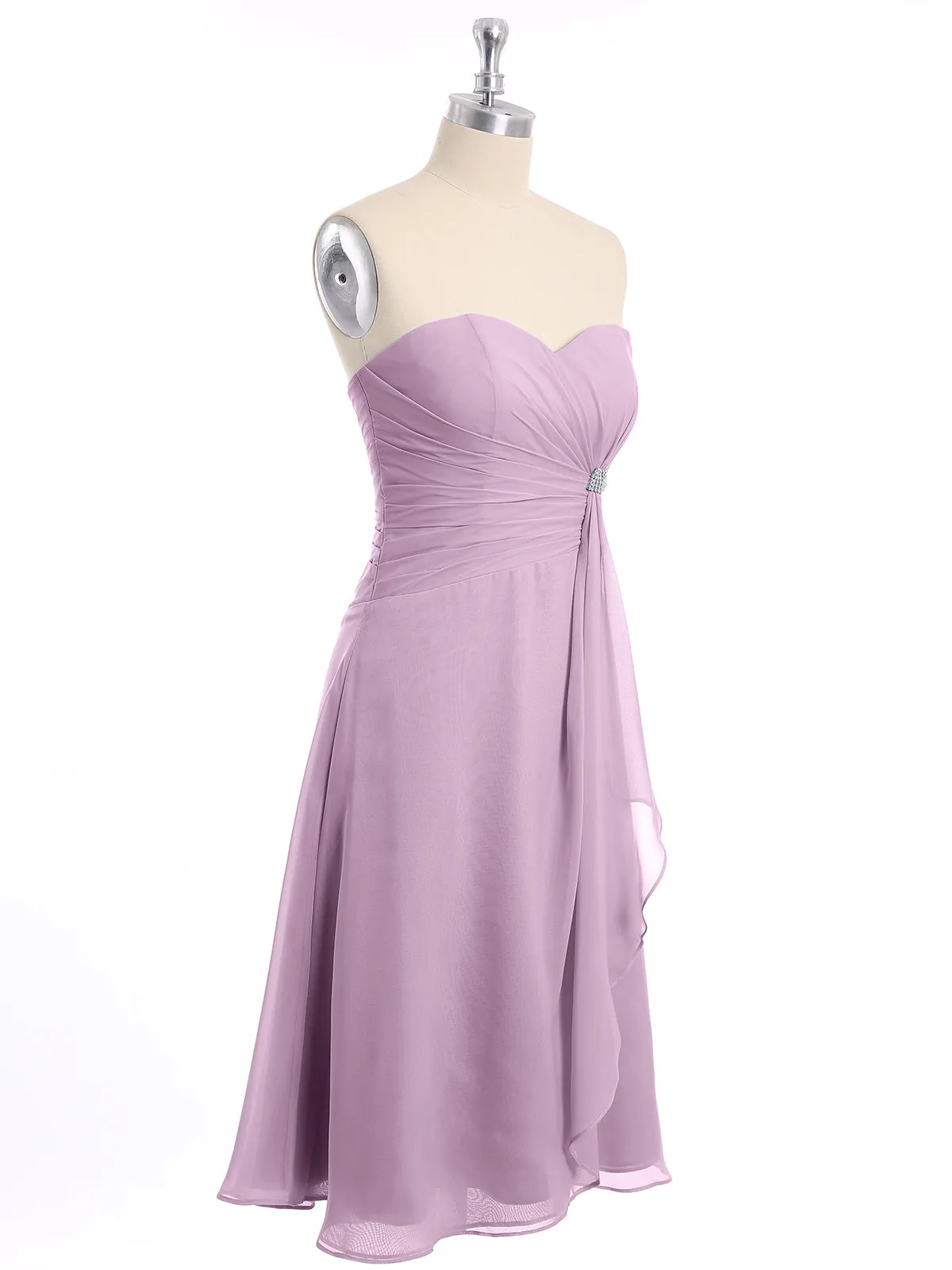 Knee Length Chiffon Dress with Sweetheart Neck-Wisteria