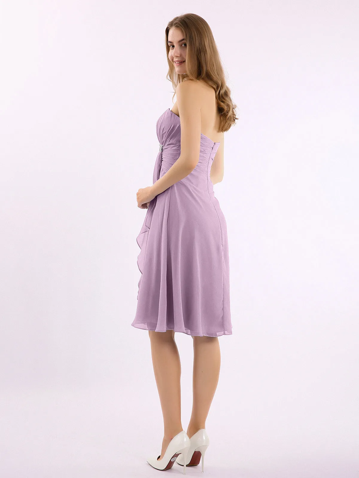 Knee Length Chiffon Dress with Sweetheart Neck-Wisteria