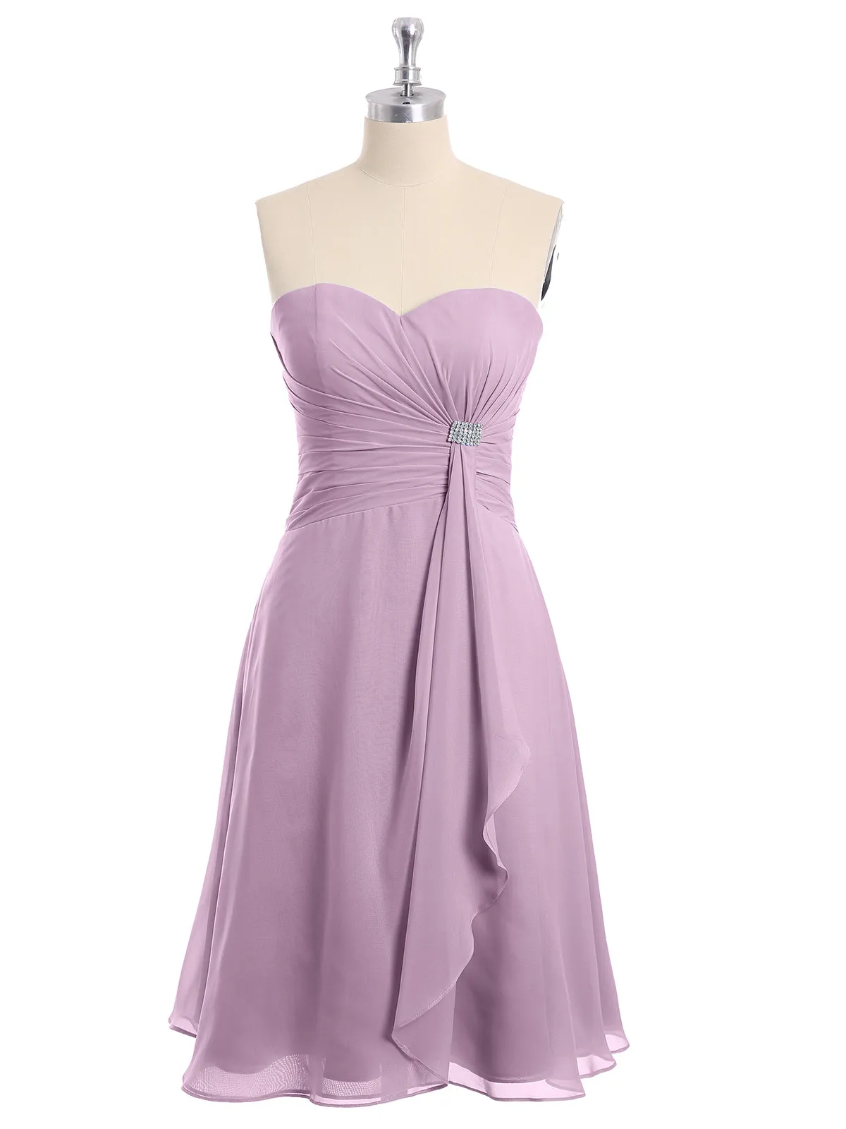 Knee Length Chiffon Dress with Sweetheart Neck-Wisteria