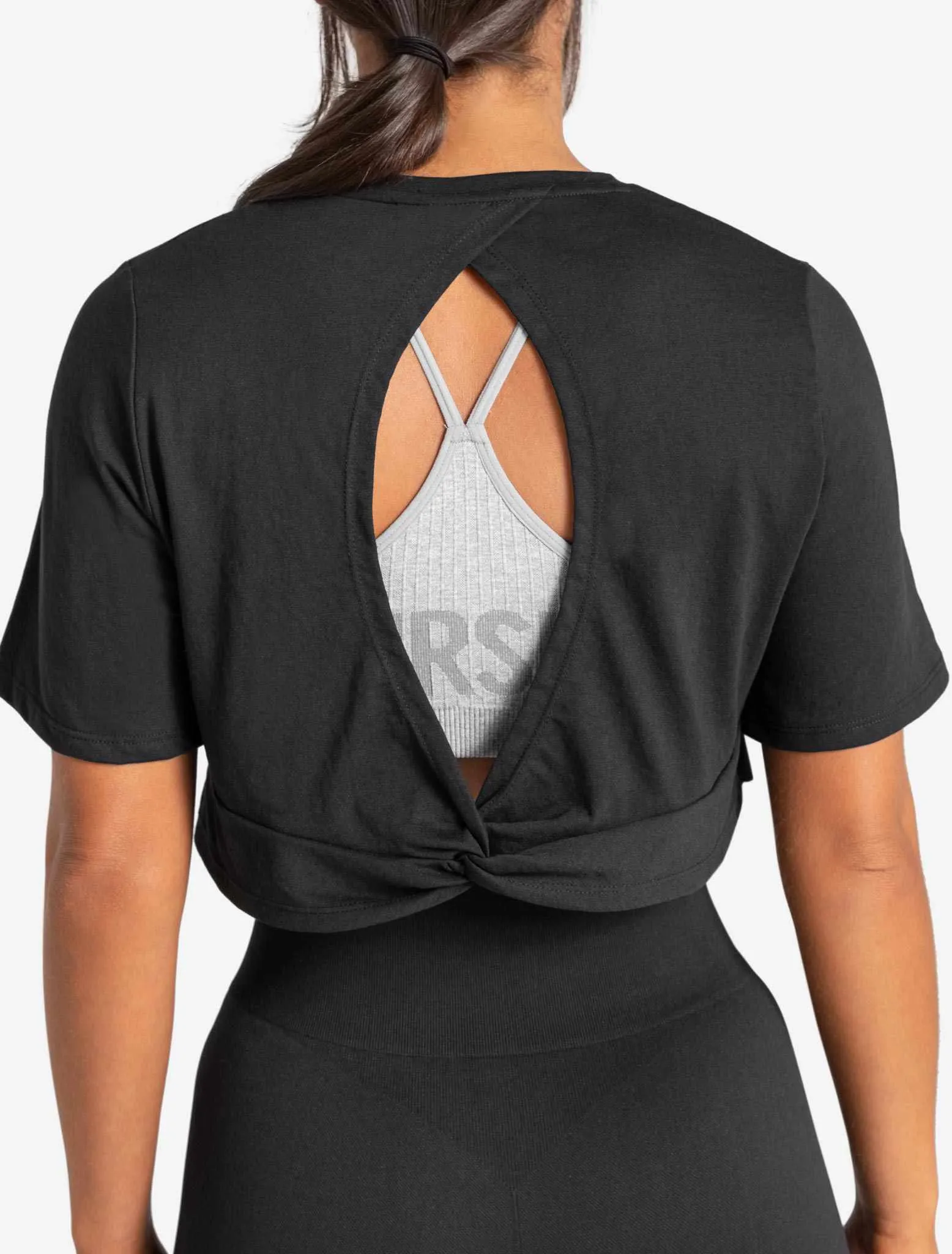 Knot Back Crop T-Shirt - Black