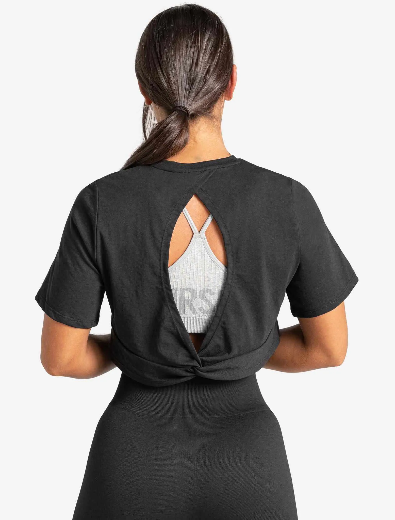 Knot Back Crop T-Shirt - Black