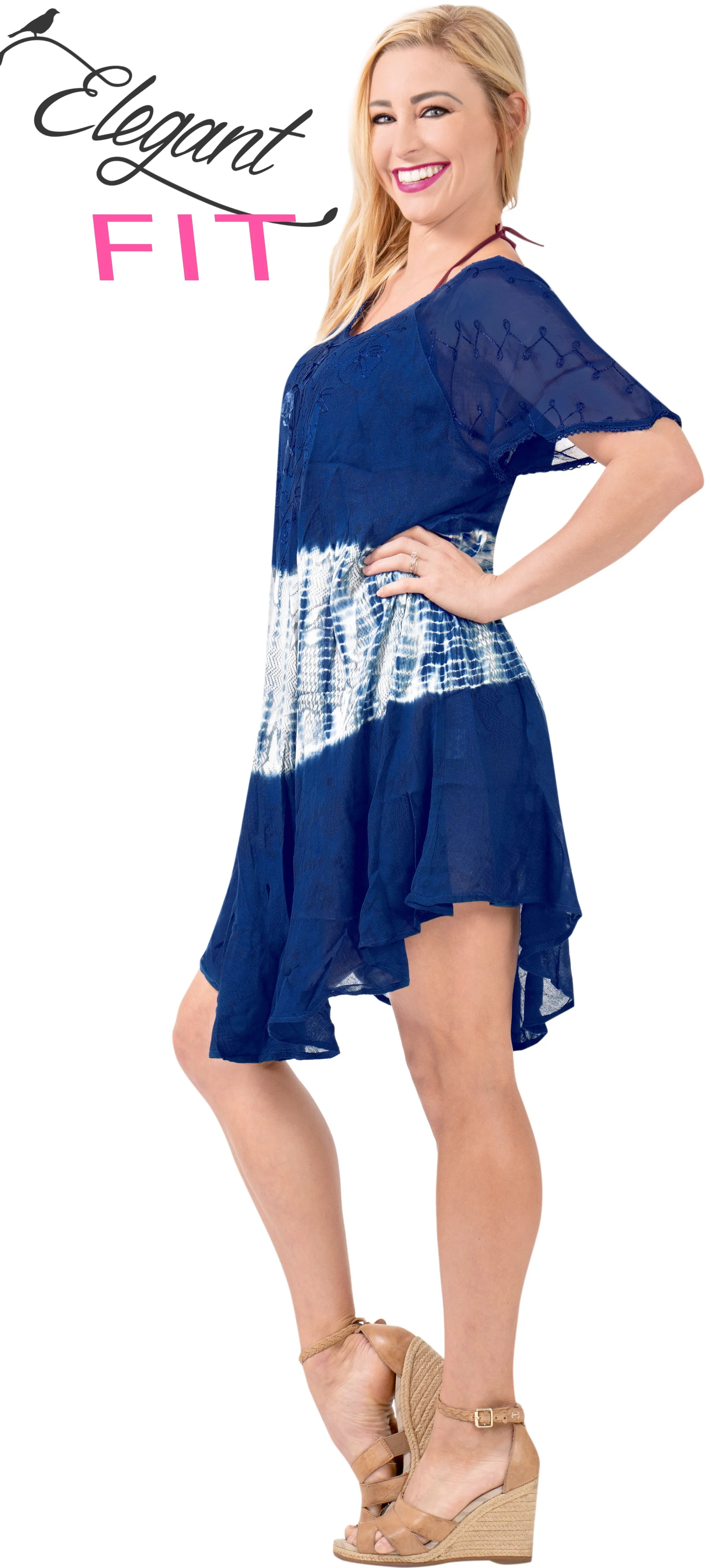 LA LEELA Girls Rayon Short Dress Navy Blue US: 14 (L) THRU Plus Size 20W (2X)