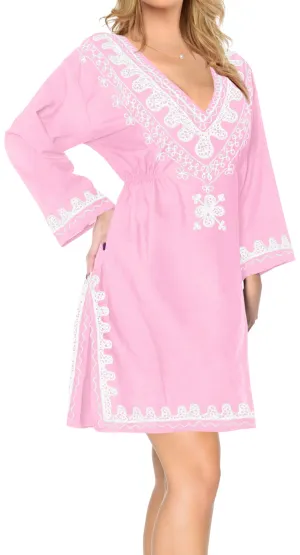 la-leela-rayon-womens-kaftan-style-nightgown-cover-up-dress-bathing-suit   Pink_l631 124534