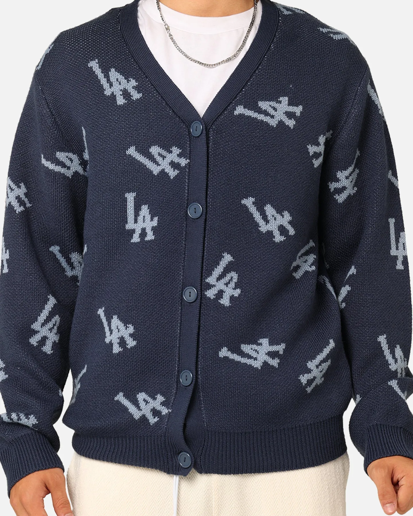 Majestic Athletic Los Angeles Dodgers Shaggy Knit Varsity Cardigan French Navy