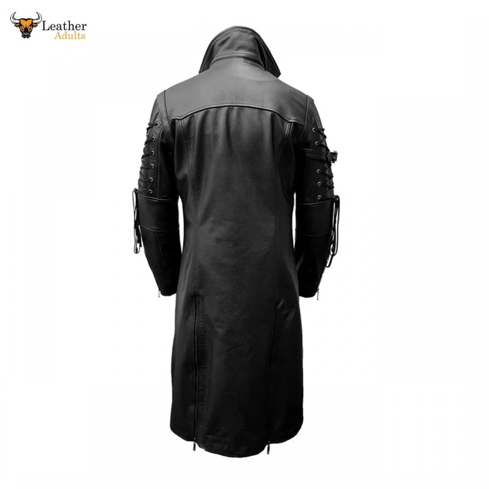 Mens Real Black Leather Goth Matrix Trench Coat VAN HELSING COAT Steampunk Gothic T18