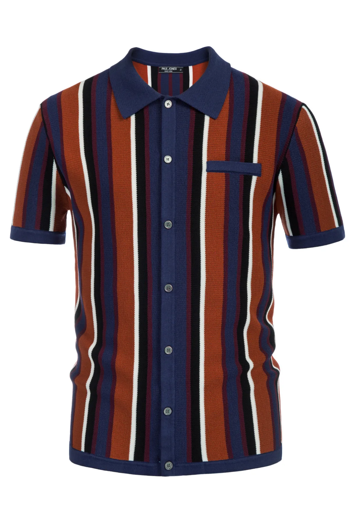 Men’s Short Sleeve Knit Shirt Vintage Stripe Lapel Collar Polo Cardigans Shirts