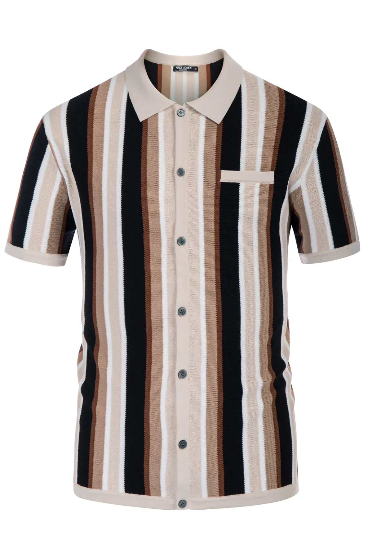 Men’s Short Sleeve Knit Shirt Vintage Stripe Lapel Collar Polo Cardigans Shirts