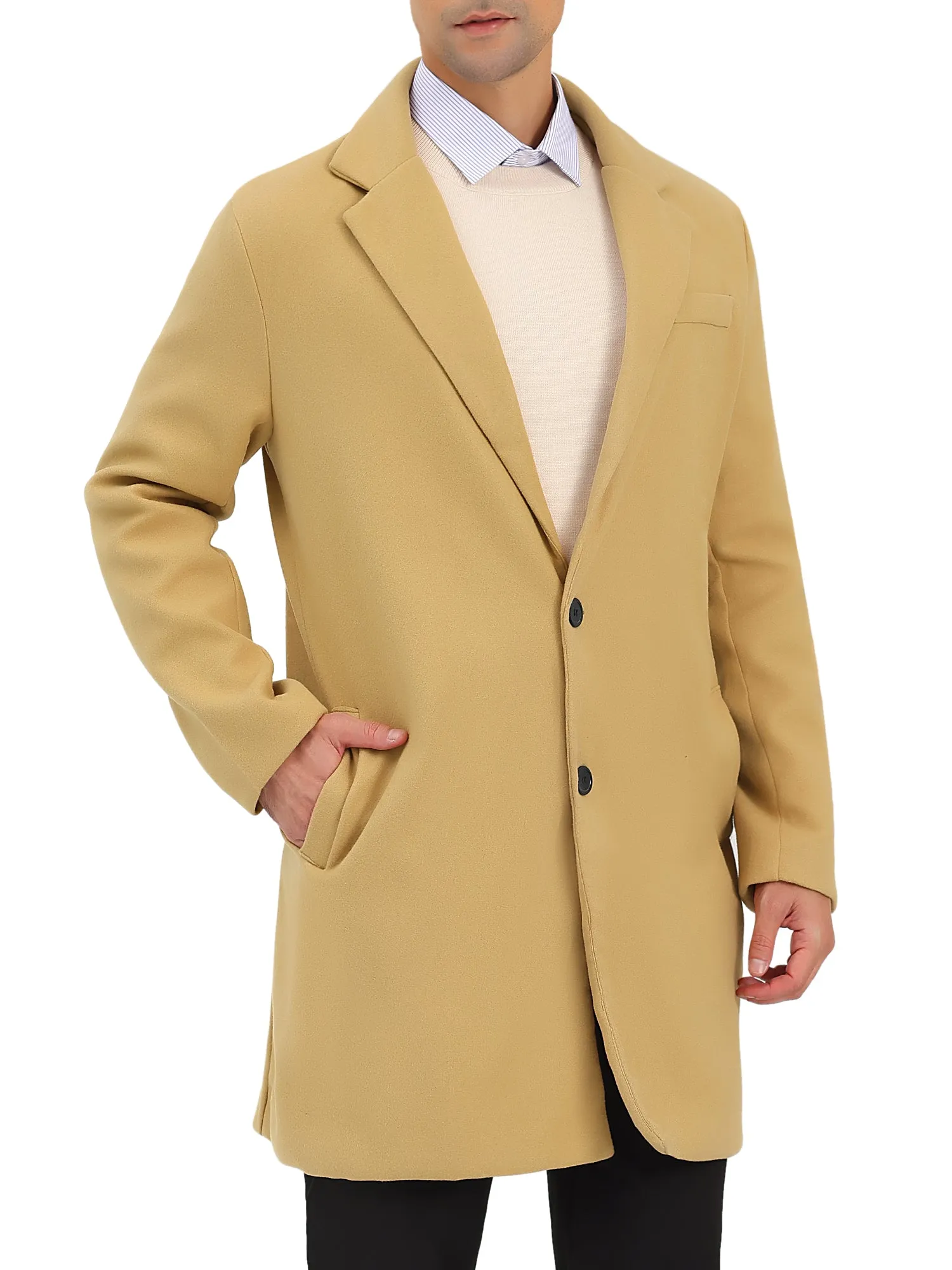 Men's Trench Coat Single Breasted Lapel Collar Mid-Length Solid Overcoat
