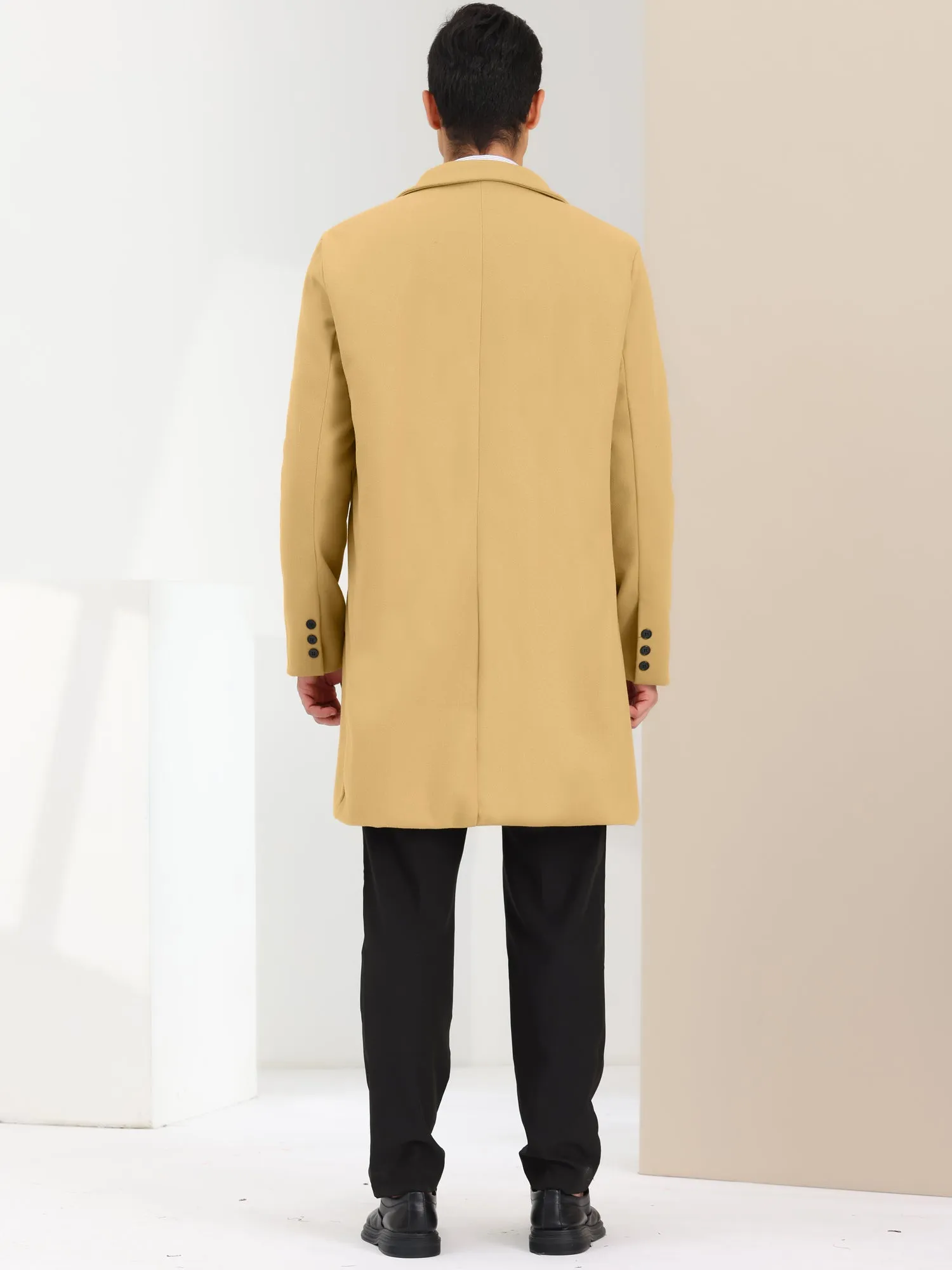 Men's Trench Coat Single Breasted Lapel Collar Mid-Length Solid Overcoat