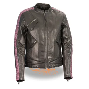 Milwaukee Leather-MLL2571-Ladies Lightweight Black and Purple Racer Jacket with Crinkled Arm Detailing