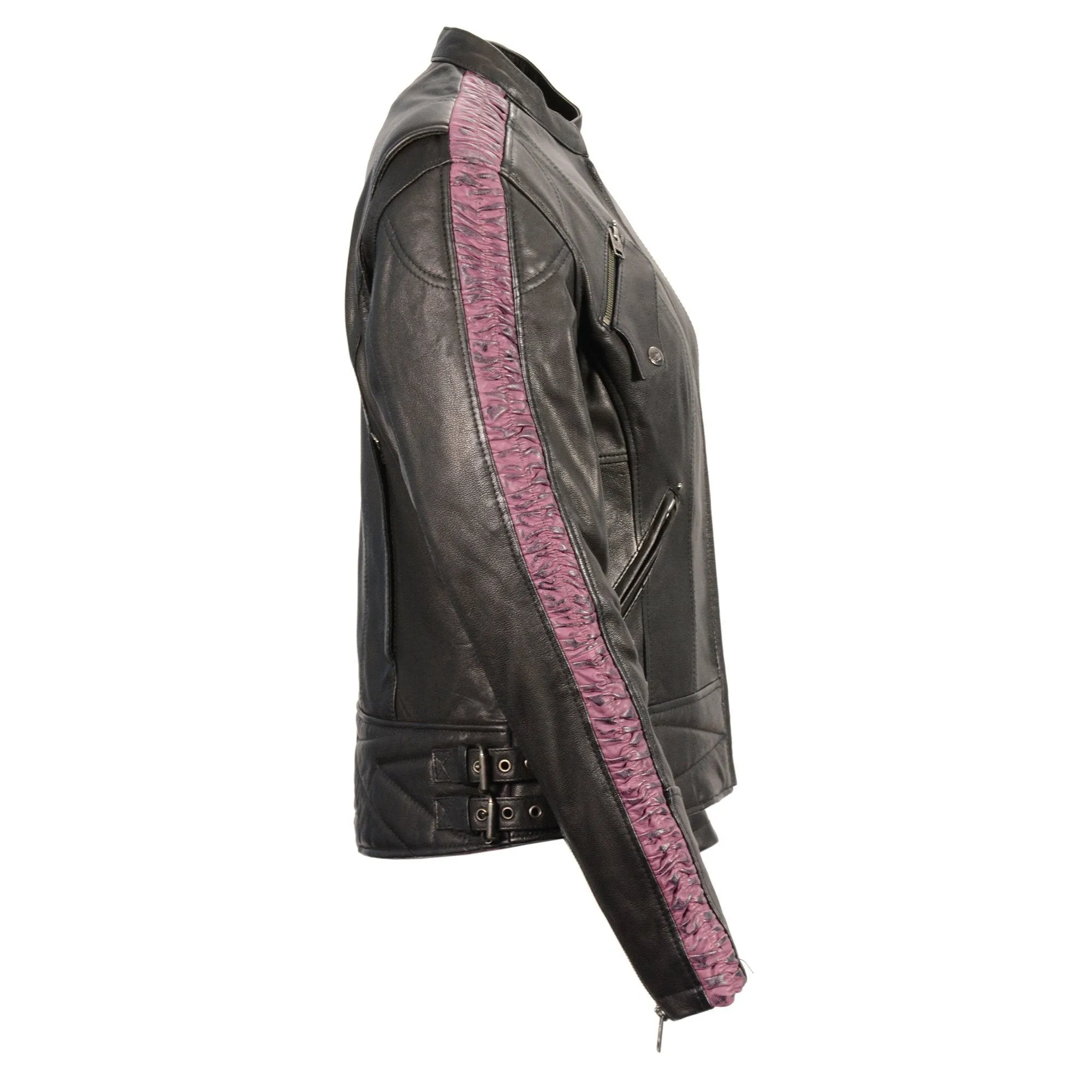 Milwaukee Leather-MLL2571-Ladies Lightweight Black and Purple Racer Jacket with Crinkled Arm Detailing