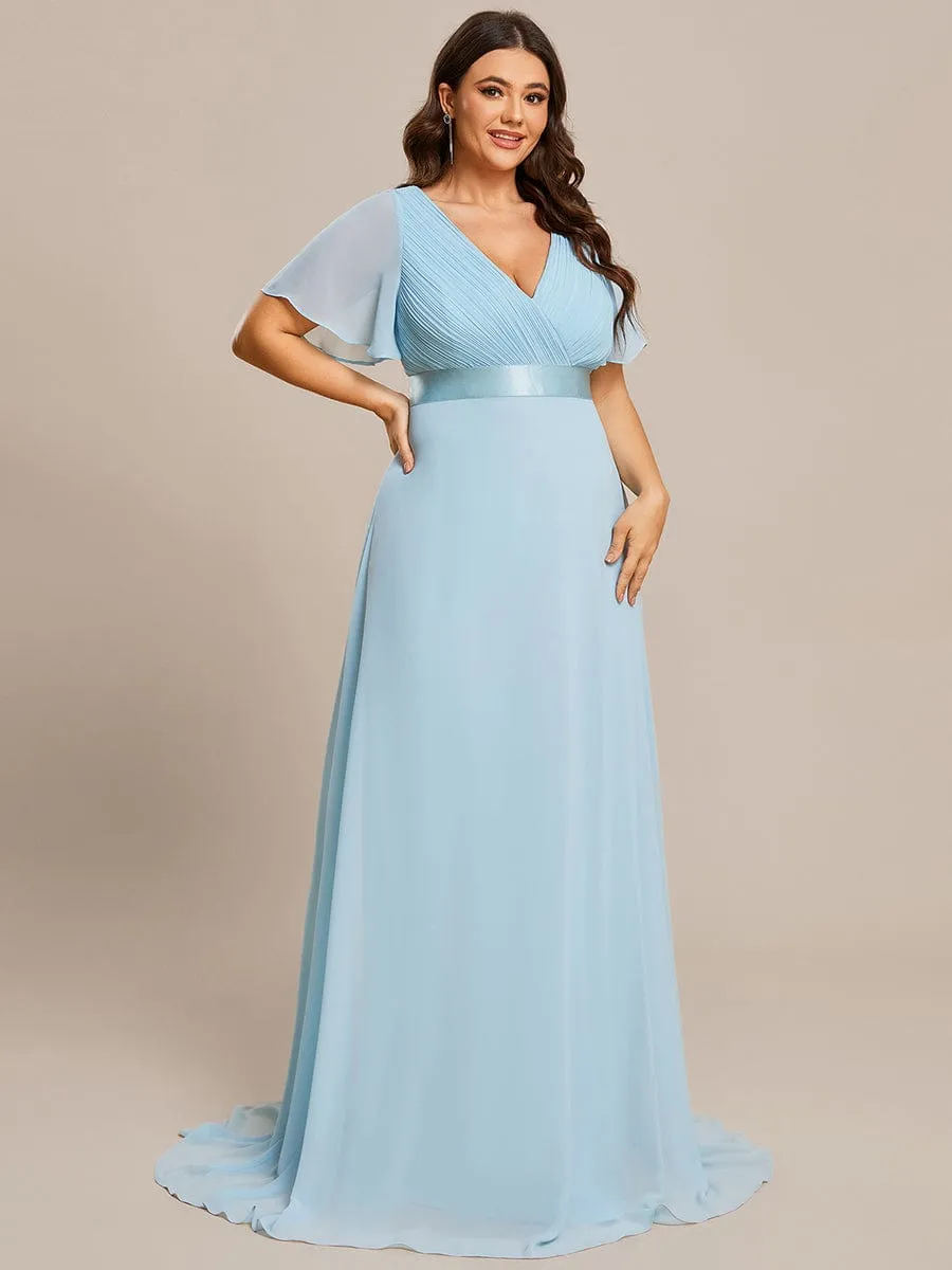 Monica | Plus Size Simple Empire Waist Flutter Sleeve Evening Dress