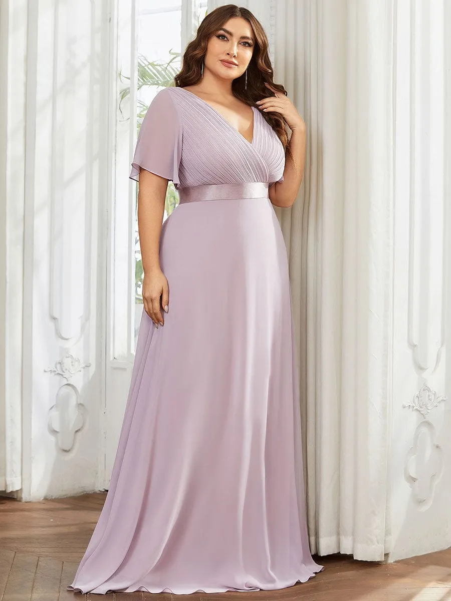 Monica | Plus Size Simple Empire Waist Flutter Sleeve Evening Dress