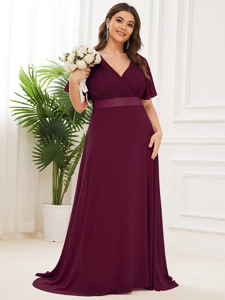 Monica | Plus Size Simple Empire Waist Flutter Sleeve Evening Dress