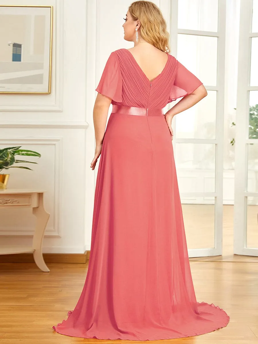 Monica | Plus Size Simple Empire Waist Flutter Sleeve Evening Dress