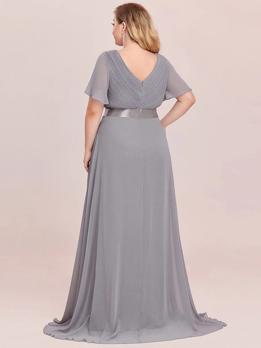 Monica | Plus Size Simple Empire Waist Flutter Sleeve Evening Dress