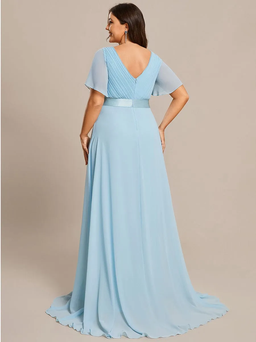 Monica | Plus Size Simple Empire Waist Flutter Sleeve Evening Dress