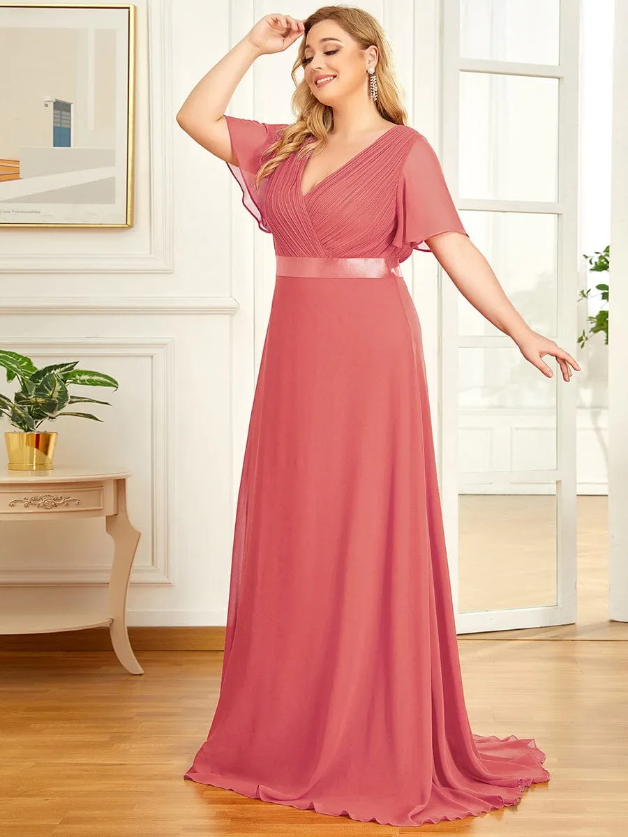 Monica | Plus Size Simple Empire Waist Flutter Sleeve Evening Dress