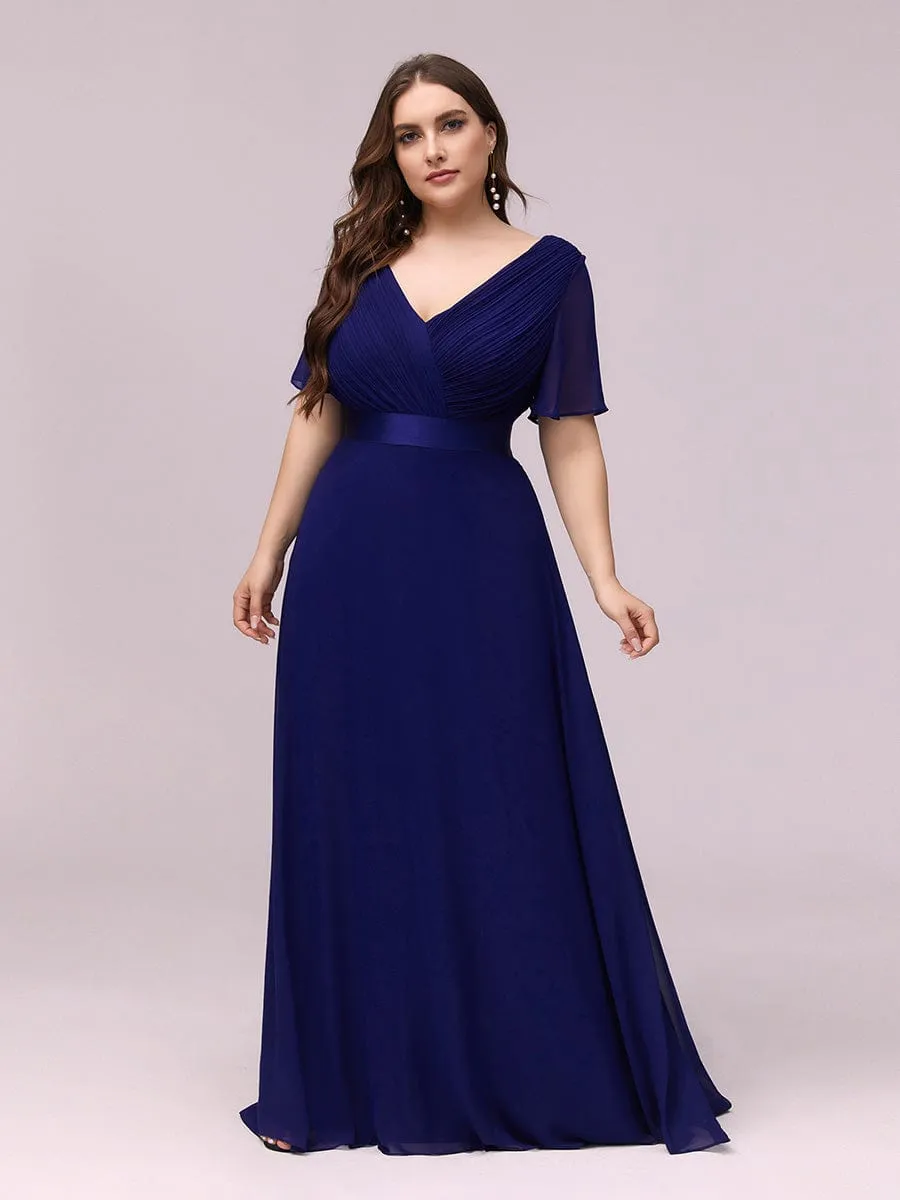 Monica | Plus Size Simple Empire Waist Flutter Sleeve Evening Dress