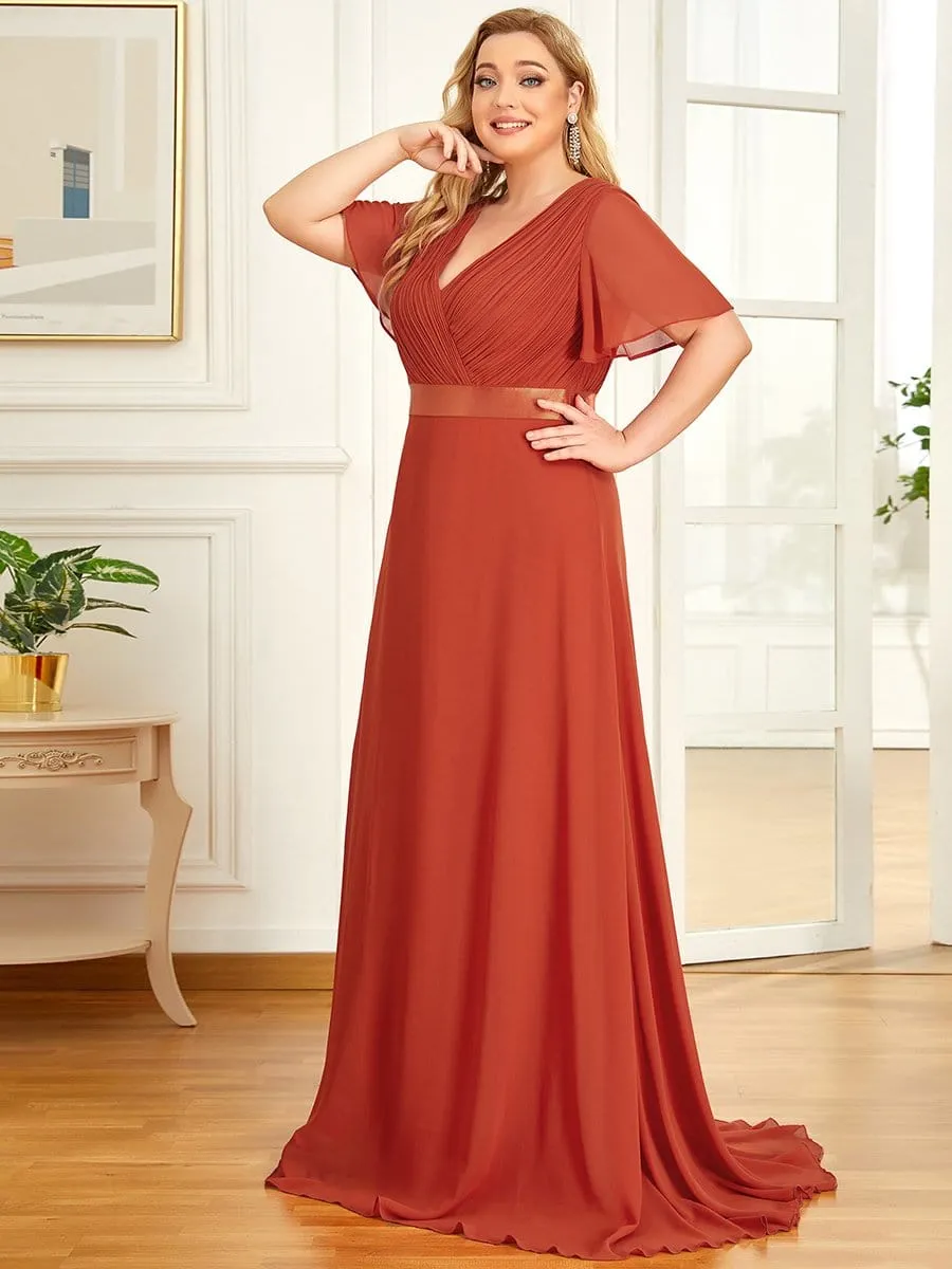 Monica | Plus Size Simple Empire Waist Flutter Sleeve Evening Dress