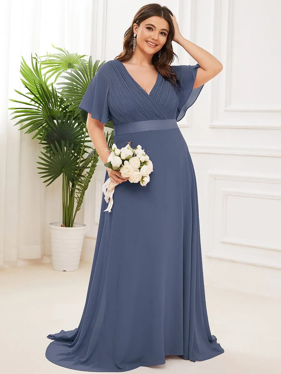 Monica | Plus Size Simple Empire Waist Flutter Sleeve Evening Dress